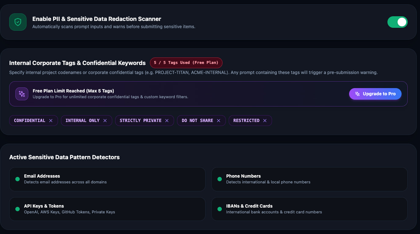 PII Security Scanner Feature Screenshot